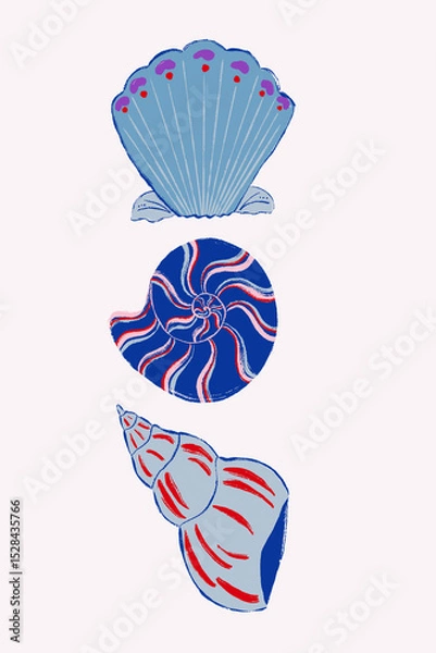 Obraz Concha azul, vermelho e laranja