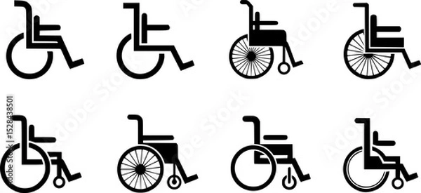 Obraz set of black Clean vector icon of a wheelchair silhouette
