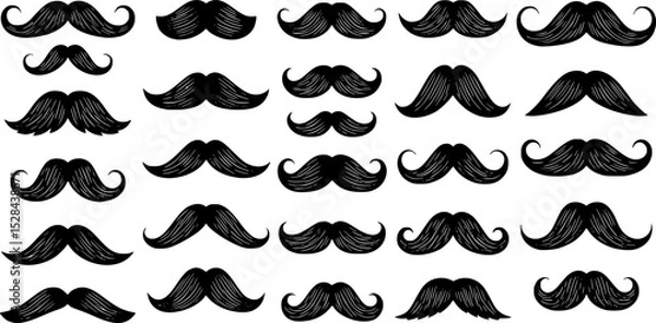 Fototapeta mustache silhouettes in vector retro style, mustache silhouettes with sunglass, top hat, hats, outline coloring book page line art etc