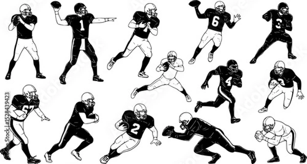 Obraz various set Vector silhouette of american football players for graphic resources
