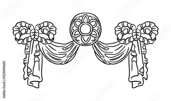 Fototapeta Decorative element with drapery and wreath vector illustration