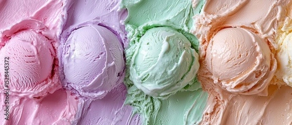 Fototapeta Cheerful Pastel Ice Cream Scoops Close-up in Colorful Arrangement