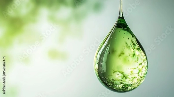 Fototapeta Luminous Green Water Drop Suspended in Midair with Clear Background