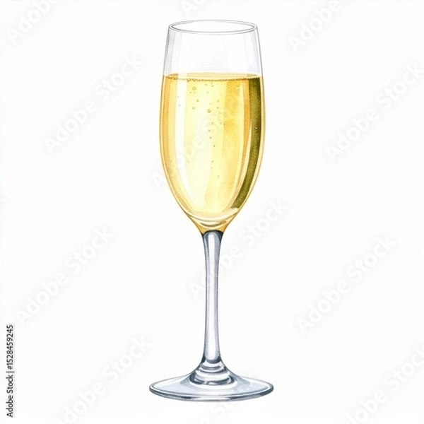 Obraz Watercolor Illustration of Champagne in a Flute Glass