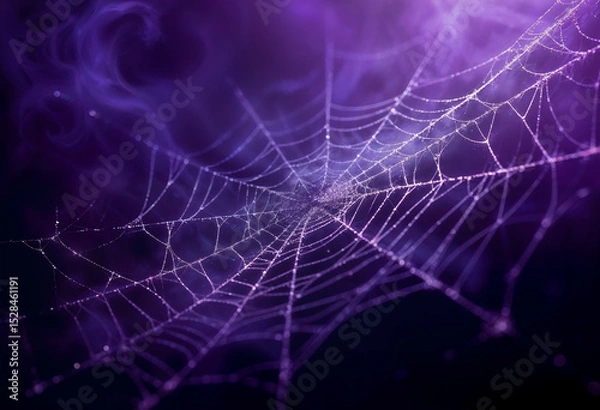 Fototapeta AI generated image of purple smoke and spiderwebs. Halloween background