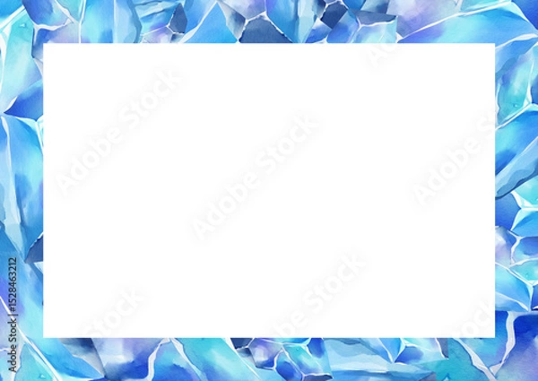 Fototapeta Rectangular watercolor frame with vivid blue crystal border on all sides. Ideal for wedding invitations, magical cards, cosmic designs, or fantasy-themed layouts.