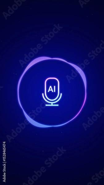 Fototapeta AI voice recognition personal assistant technology concept, smart artificial intelligence app screen, machine speech generated, online support chat bot, automated virtual business customer service