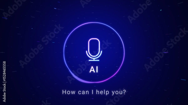 Fototapeta AI voice recognition personal assistant technology concept, smart artificial intelligence app screen, machine speech generated, online support chat bot, automated virtual business customer service