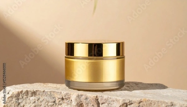 Obraz Gold Cosmetic Cream Jar on Beige Stone