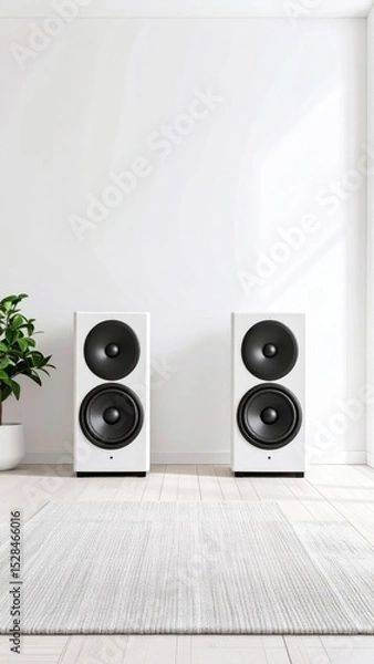 Obraz White Modern Speakers in Minimalist Room Interior