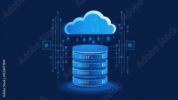 Fototapeta Flat style logo showing layered cloud, database cylinder, and code brackets, reflecting SaaS and backend tech