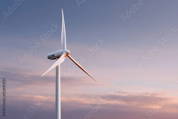 Fototapeta solitary wind turbine in netherlands at soft twilight framed by natural curves