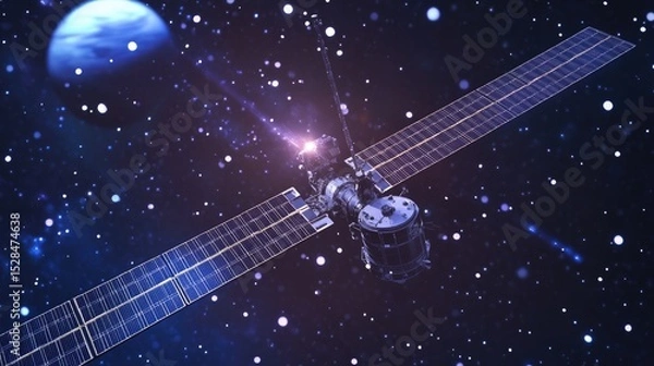 Fototapeta Space exploration interface with satellite tracking, planetary telemetry, and mission data logs