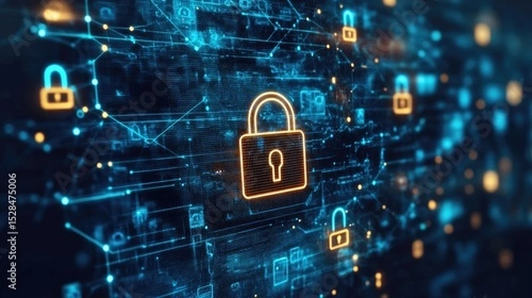 Fototapeta Virtual private network VPN interface with secure connection established over a dark digital background
