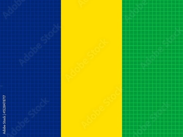 Fototapeta Abstract seamless pattern with vertical stripes in blue, yellow, and green, featuring a subtle grid texture, ideal for various design projects.