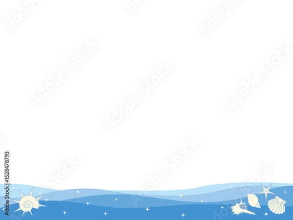 Obraz 波と貝殻のシンプルなフレーム枠イラスト