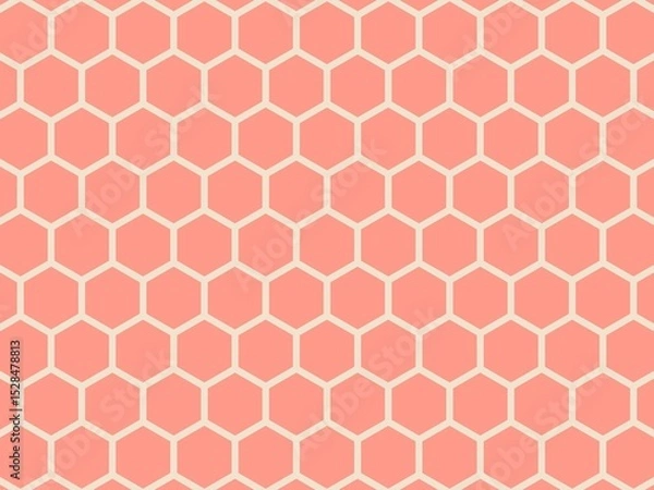 Fototapeta Seamless geometric pattern of coral hexagons with cream outlines, creating a simple yet elegant repeating design.