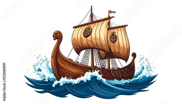 Obraz Nordic longboat cutting through deep sea high resolution photo