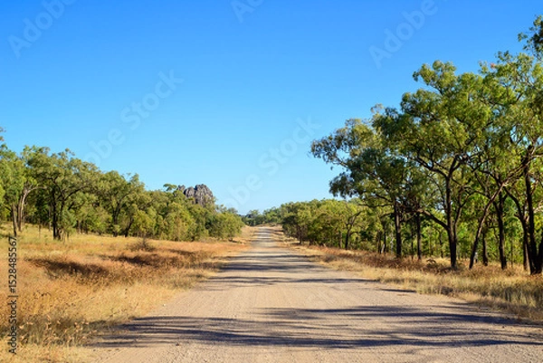 Fototapeta Endless horizons and dusty solitude—journeying through the vast, remote roads of Outback Australia where silence, space, and red earth rule the landscape.