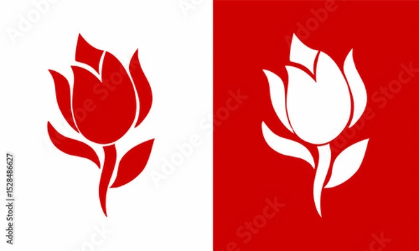 Obraz Minimalist Red and White Rose Flower Icon Design