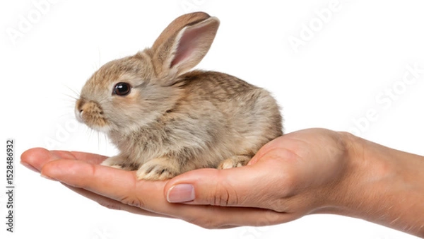 Fototapeta Isolated bunny, a cute fluffy pet in hand