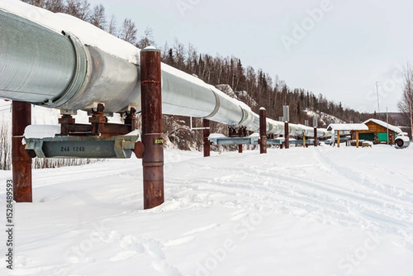 Fototapeta The Alaskan Oil  Pipeline Covered in Snow, Fairbanks, Alaska, USA