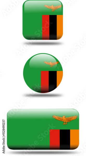 Fototapeta Set of 3D Zambia Flags in Multiple Shapes and Styles