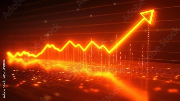 Fototapeta Dynamic glowing line chart with upward arrow trajectory for growth analysis