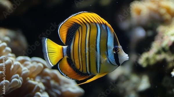 Fototapeta Radiant Butterflyfish Portrait Exhibiting Striking Patterns and Vivid Coloration