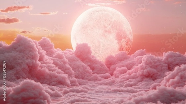 Fototapeta Romantic Lunar Dreamscape: Pink Clouds and a Radiant Celestial Body Display
