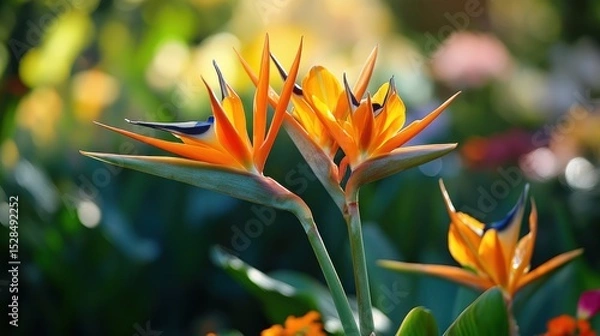Fototapeta Exotic bird of paradise flowers create a tropical and vibrant aesthetic