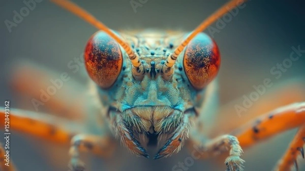 Fototapeta Intricate macro view of a colorful grasshopper revealing detailed textures and patterns
