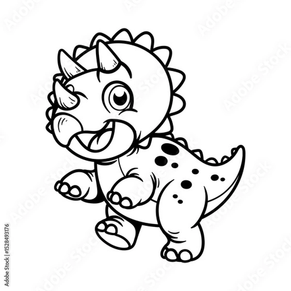 Fototapeta fun cute triceratops dinosaur cartoon character isolated drawing line style sketch classic vintage design illustration