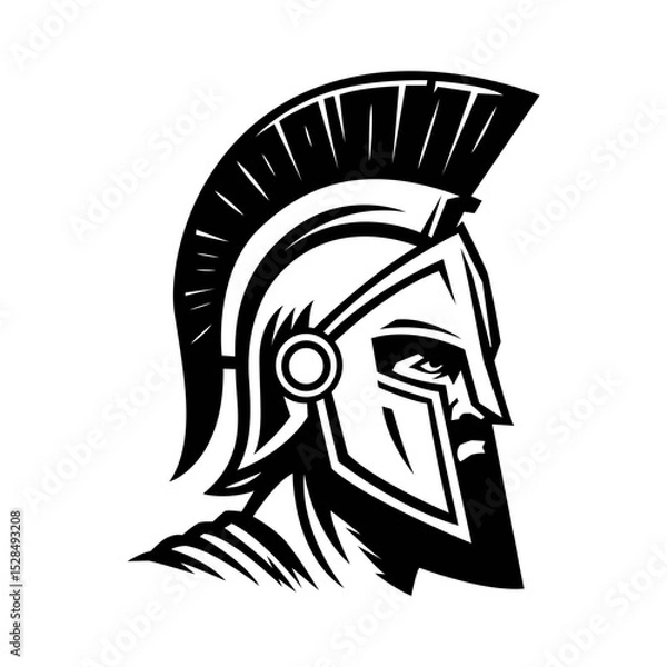 Fototapeta angry spartan warrior helmet logo character isolated drawing line style sketch classic vintage design illustration