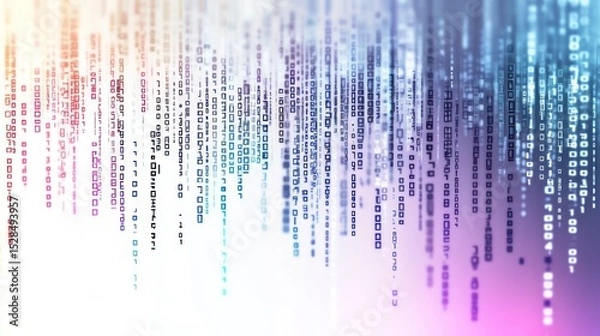 Obraz Abstract binary code rain with vibrant gradient background design element