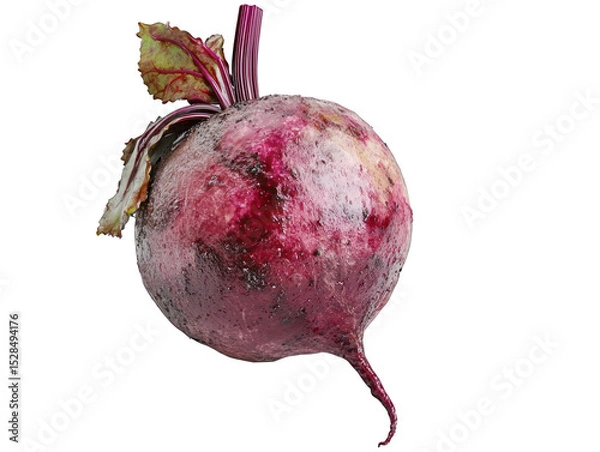 Fototapeta Single beet with leaves, shot close up on black background