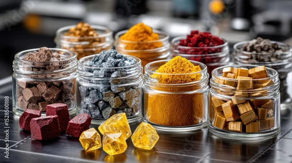 Fototapeta Rare earth elements in laboratory setting with colorful mineral samples for scientific analysis and research