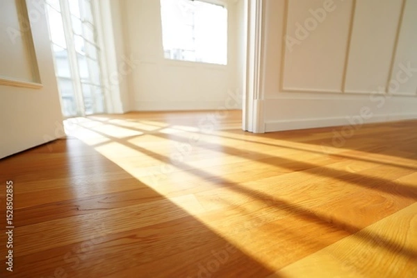 Fototapeta Sunlight Streaming Through Windows onto Gleaming Hardwood Floors  A Perfect Interior Design Element