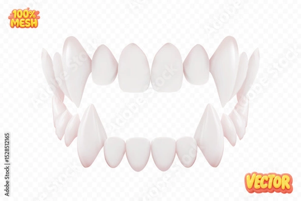 Fototapeta Vector realistic isolated vampire fangs isolated on transparent background. Concept of vampires and Halloween.