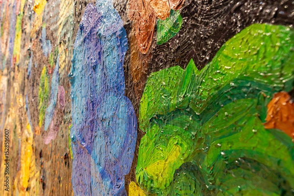 Obraz A close-up view of a vibrant and expressive painting created with the help of clippings