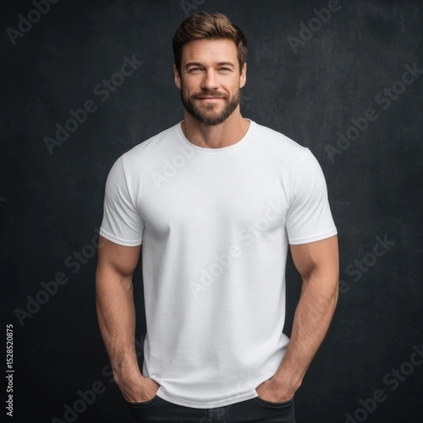 Obraz A man is smiling and wearing a white shirt