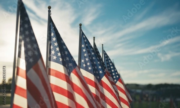 Fototapeta Patriotic flags waving in sunlight national symbol of freedom and unity