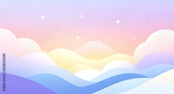 Fototapeta Pastel Gradient Landscape With Clouds And Mountains