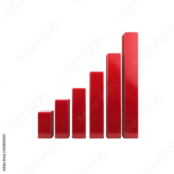 Fototapeta 3D red bar graph with six ascending bars represents growth or progress. bars are glossy and reflective, creating modern and dynamic visual effect