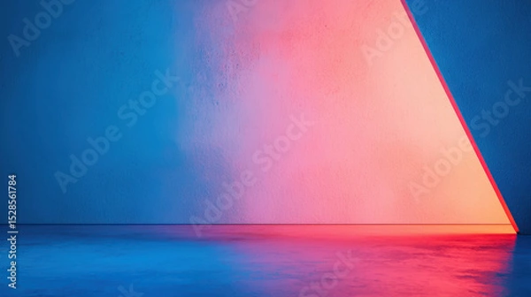 Fototapeta Colorful Triangular Light Reflection on Gray Wall and Floor with Soft Gradient Effects in a Minimalist Interior Design Style