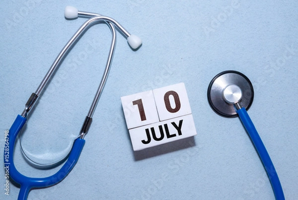 Fototapeta Vintage photo, July 10th. Date of 10 July on wooden cube calendar