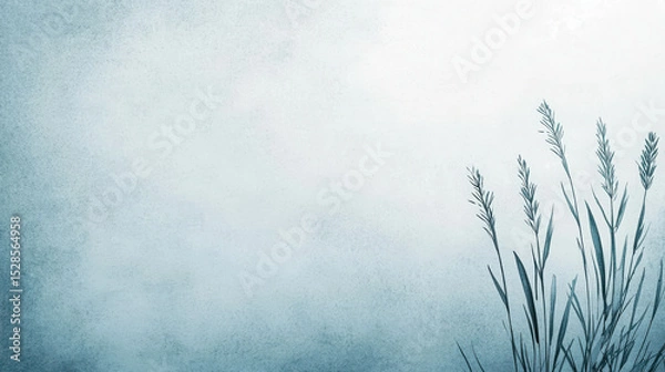 Fototapeta Serene and Tranquil Background Featuring Delicate Grass Silhouettes Against a Soft Blue Gradient with Light Textures and Atmospheric Feel