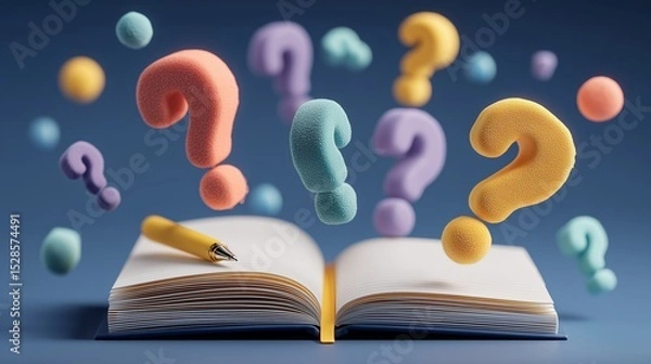 Fototapeta Open Book with Floating Question Marks