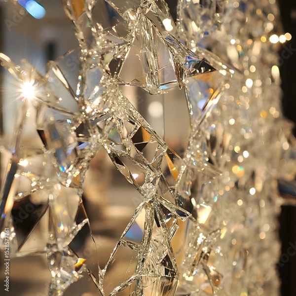 Obraz Close-up of shattered glass in a store sharp fragments reflecting light, capturing a moment of sudden impact and tension.