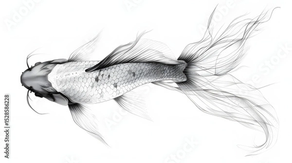 Obraz pencil sketch of a swimming koi fish fluid